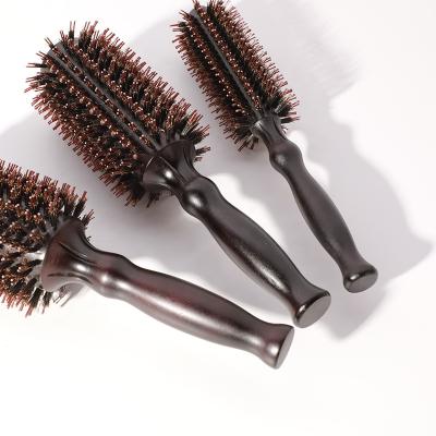 China Cushion Salon Wooden Brown Hair Roundroll Curly Hair Brushes In Comb With Pin Nylon Boar Bristle Blend For Hair Professional for sale