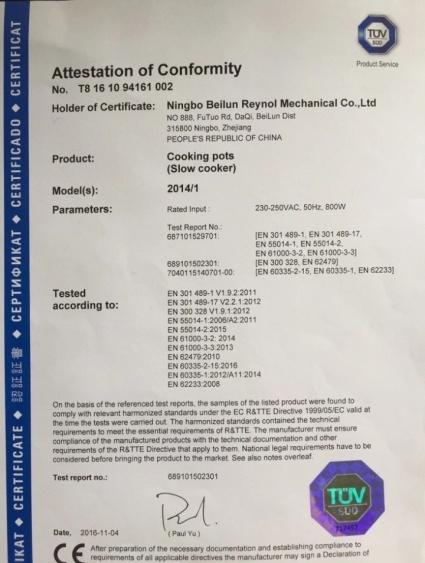 CE - Ningbo Beilun Reynol Mechanical Co., Ltd.