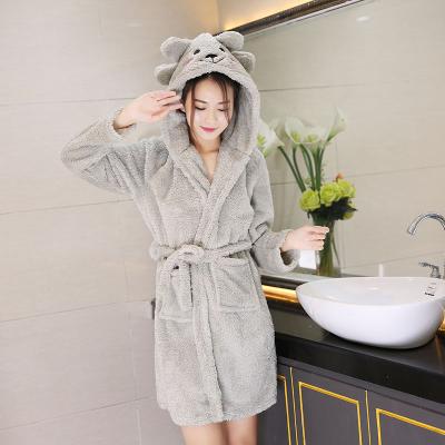 China Thermal Sleepwear Women Long Robes With Front Pockets Flannel Fleece Nightgown Plush Long Robe Femme Pajamas Cartoon for sale