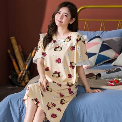 China Girl QUICK DRY Cartoon Summer Nightgown Polyester Pajamas Crop Skirt Thin Milk Silk Plus Fertilizer To Increase Pocket Printed for sale