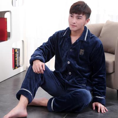 China Household Thick Warm Men's Leisure Sleepwear QUICK DRY Winter Velvet Flannel Fleece Pajamas Set for sale