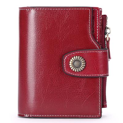 China Customized High Quality Size Cowhide Leather Ladies Genuine Leather Cash Card Holder Women Credit Card Holder Wallet For Women for sale