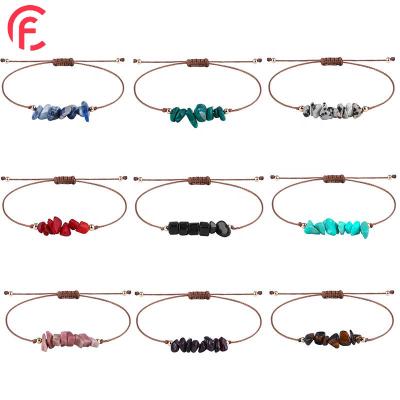 China CLASSIC chuanfan Bohemian Irregular gravel natural Raw stone woven adjustable crystal amethyst rose quartz bracelet anklets for women for sale