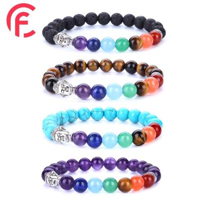 China TRENDY Chuanfan Natural Tiger Eye Lapis Lazuli Amethyst Crystal Stone Beads 7 Chakra Buddha  8mm Turquoise Lava Healing Yoga Bracelets for sale