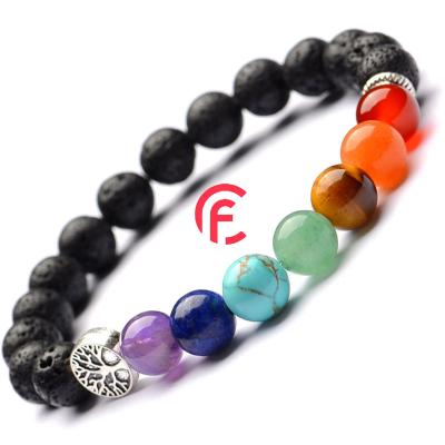 China CLASSIC Fan Handmade Natural Stone Lava Stone Bead Tree of Life 7 Chakras Bracelet for Men and Women Elastic Crystal Bracelet for sale