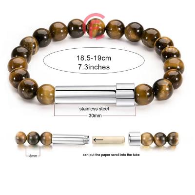 China Fashion Chuanfan 8mm Handmade Natural Stone Lava Stone Bead Tiger Eye Frosted Weathered Stone With Stainless Steel Wish Tube Bracelet for sale