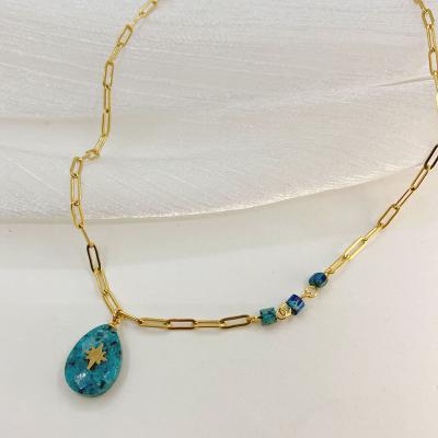 China Wholesale Natural Stone FASHIONABLE Chuanfan CrystalNecklace for Women and Men Blue Natural Gemstone Stainless Steel 14k Gold Necklace for sale