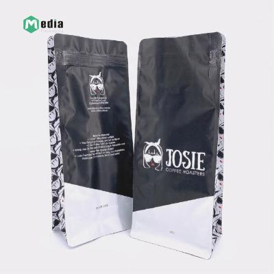 China Resealable Aluminum Foil Flat Bottom Side Gusset Coffee Packaging Bag 250g Packaging With Valve Black for sale