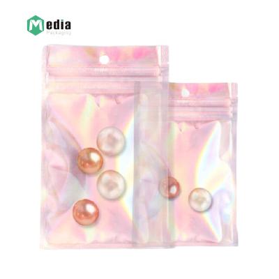 China Custom printed Sealable Clear Rainbow Holographic cosmetic makeup ziplock jewelry pouch Bag for sale