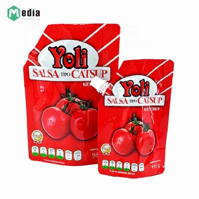 China Custom Printed Stand Up Food Grade Liquid Spout Pouch Package Tomato Paste Ketchup Packing Plastic Bag Spout Pouch for sale