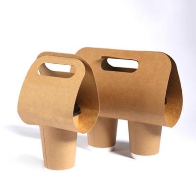 China Recyclable Custom Logo Biodegradable Coffee Paper Cup Holder Take Away Milky Paper Tea Carrier One Cup Two Cups for sale