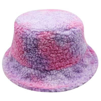 China Women Winter Tie Dye Bucket Hat Elastic Faux Fur Beanie Warmer Fluffy Fisherman Hat Skin-friendly for sale