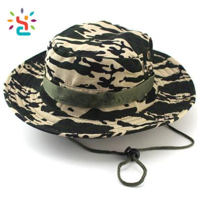 China Character Custom Came Boonie Military Hat Travel Bucket Hats Wholesale Empty Basin Hat With Wide Brim Strings Camping Raising Fisherman Hat for sale