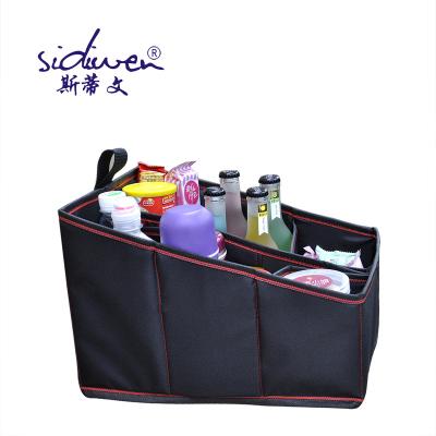 China Durable OEM 600D Polyester Car Front Seat Organizer Bag In 6 Grids Car Trunk Organizer for sale