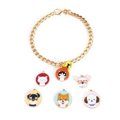 China Custom Custom Personalized Pet Accessories Alloy Gold Fancy Adjustable Metal Cuban Chain Necklace With Bell for sale