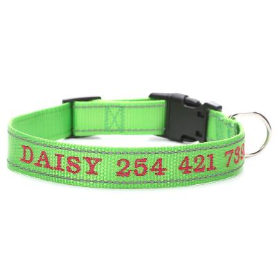 China Reflective Custom Nylon Dog Collar Polyester Cloth Embroidered Pet Name and Phone Number Pet Collars for sale