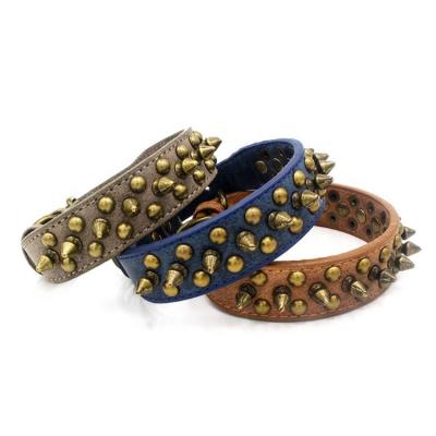 China Fashion Anti-bite Personalized Dog Collars Leather Soft Bronze Sofa Leather Pet Collar Spiked Dog Collar for sale