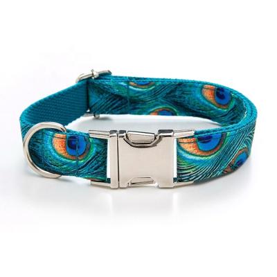 China Quick Release Shenzhen Factory Custom High Quality Cotton Strap Peacock Print Pattern Durable Dog Collar for sale