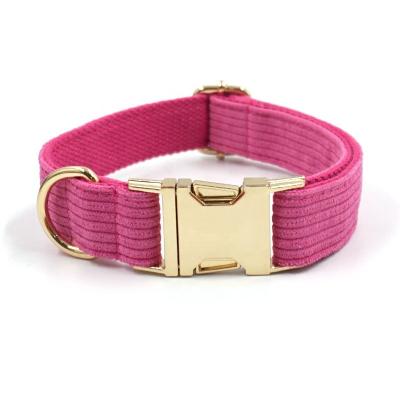 China Custom Bulk Eco-Friendly Dog Collar Soft Adjustable Engraved Corduroy Corduroy Cloth Dog Collar Metal Buckle Quick Release Metal Buckle for sale