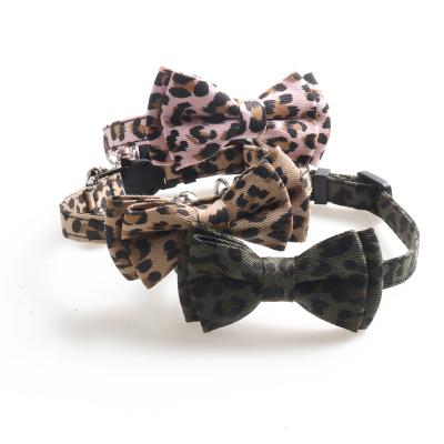 China Quick Release Design New Fashion Leopard Print Pet Collar Bow Tie Fancy Dog Cat Accessories Training Dog Collar for sale