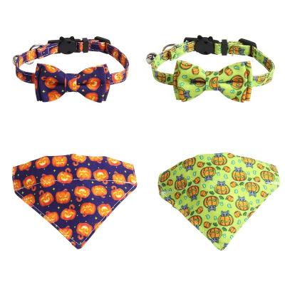 China Eco-Friendly Stocked Fashion Pumpkin Printing Breakaway Bandana Kitty Cat Bowtie Collar for Halloween for sale