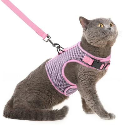 China Viable Dog Cat Harness Pet Walking Lead Harness Reflective Breathable Cat Vest Harness And Leash Set for sale