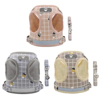 China 2022 Modes Pet Reflective Cute Reflective Harness Vest Soft Mesh Cotton Step In Plaid Dog Harness Leash Set for sale