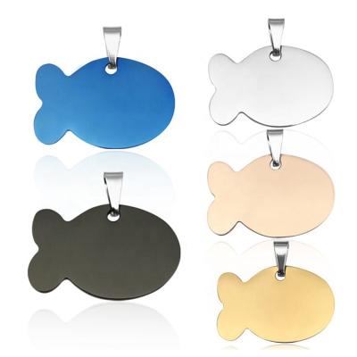 China Hot Sale America Amazon Custom Engraved Stamping Logo Gold Anti-Lost Pet Name ID Fish Shape Dog Tag for sale