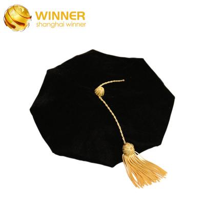 China Confortable School Uniforms Customized Doctoral Graduation Cap Tam 8 Sided Hood Black Adult Velour Gold Cords Wholesale Phd Graduation Cap for sale