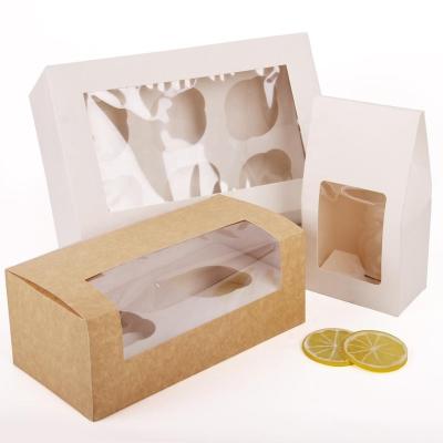 China Eco-friendly Disposable Take Away Paper Boxes Cookie Cupcakes Food Packaging Cardboard Paper Cake Boxes for sale