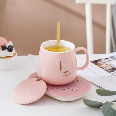 China Stored Heatable Ceramic Mug With Lid Heat Insulation Simple Ceramic Mug With Spoon Modern Gift Box Ceramic Cup for sale