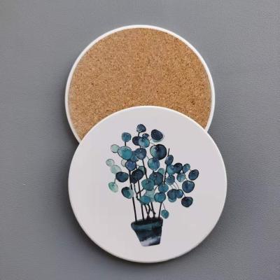 China Cork Mat Insulation Tea Coasters Wooden Creative Gold and Marble Edge Ceramic Coaster Sustainable Anti-skid Coaster for sale