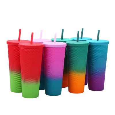 China Sustainable New Gradient Color Studded Single Large Capacity Water Cup 710Ml Straw Cup for sale