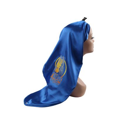 China Eco-Friendly Private Label Long Hair Hoods With Band Satin Silk Hood With Logo With Clip Button Custom Made for sale