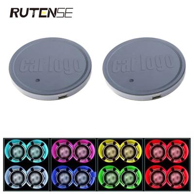 China RUTENSE Auto Car Illuminate Logo USB Water Cup Mat LED Cup Pad Light Wireless Car Led Car Logo Cup Lights Car Led Cup Mat logo for sale