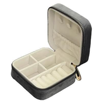 China Gray Velvet Travel jewelry box organizer jewelry box women gift velvet jewelry box for sale