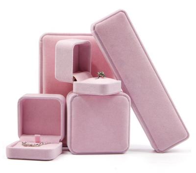 China Sophisticated Pink Velvet Jewelry Box for Luxury Packaging Any Color Min Qty 100 for sale