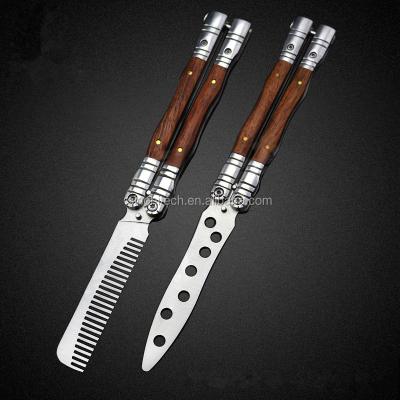 China Butterfly Knife Trainer CS: GO Wooden Handle Balisong Knife Trainer Practice Butterfly Knife Trainer Tool Folding Comb for sale