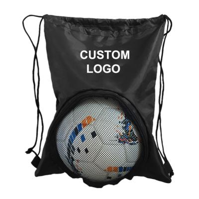 China Waterproof Custom Polyester Basketball Drawstring Backpack Soccer Sports Football Bag With Ball Compartment for sale