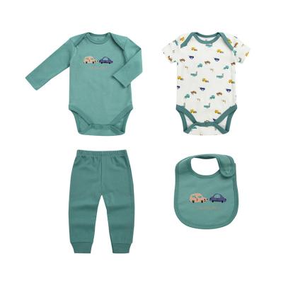 China Antibacterial Baby Boy Set Car Pattern Design 4pc Set Kids Summer Clothes Baby Boy Clothes for sale