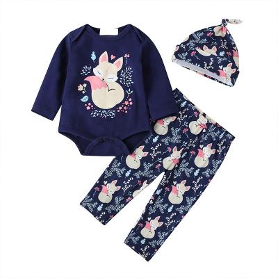 China Fashion spring kids long sleeve fox print romper tops + set floral kids clothing boutique drop pants girls outfit wholesale for sale