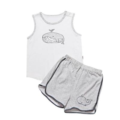 China Summer Antibacterial Clothing Sets 2pcs Sleeveless Shirt + Shorts Sweet Whale Cartoon Printed Kids Clothes Girls Set for sale