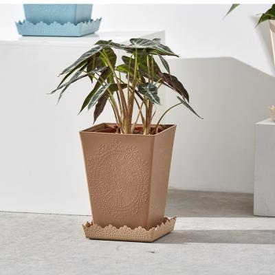 China Indoor Decorative Single Square Plastic Brown Flower Pot Custom Eco - Friendly for sale