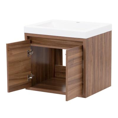 China Italian Modern Wooden Corner Small Hotel Modern PVC Vanity Bathroom Sink Cabinets Floating Vanity With Wash Basin for sale