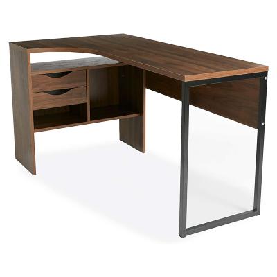 China (Size) Simple Home Office Furniture Adjustable Wooden L Shaped Workstation Computer Desk With Drawer And Metal Leg for sale