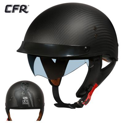 China Sun Shield CFR Black Rose Ghost Retro Style Motorcycle Helmet Carbon Fiber Safty Motorcycle Cycling Lightweight Wight Half Face Helmet for sale