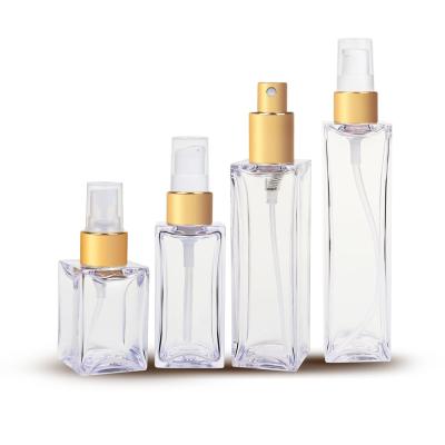 China New Design Idealpak Cosmetic Wall Square Clear Thick Gold Caps Spray PET Cosmetic Container Packaging Plastic Bottle for sale