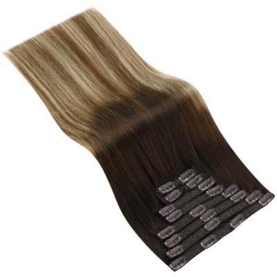 China Best Selling Cuticle Aligned Hair Tangle Free Clip In Hair Extensions 100% Virgin Hair, Straight Hair Weave, Clip In Hair Extensions Double Weft for sale