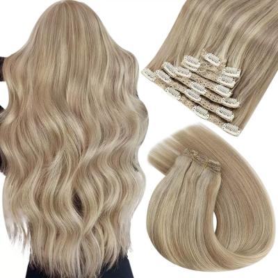 China Pure Original Natural Factory Drawn Hair Double Clip-ins Extension Customized 100% Natural Virgin Hair 120g Raw Clip In Hair Extensions for sale