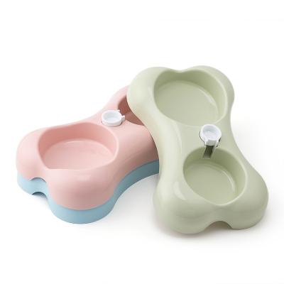 China Pet Products Factory 2020 Hot Feeding Bone Shape Dog Bowl Cat Double Bowl Dog Pet Feeder Hot Cheap for sale